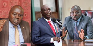 A photo collage of Nandi Senator Samson Cherargei (left), Deputy President Rigathi Gachagua (middle) and Transport CS Kipchumba Murkomen 