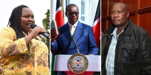 A photo collage of Nairobi Woman Rep Aspirant Millicent Omanga (left), Homa Bay Gubernatorial Aspirant Evans Kidero (centre) and Former Busia Governor Sospeter Ojamong