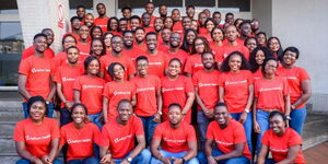 The staff of Helium Health poses for a group picture in Nigeria in May 2020.