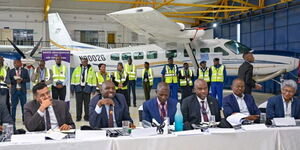 Transport Cabinet Secretary Kipchumba Murkomen chairing a meeting at Wilson Airport on June 25, 2024.