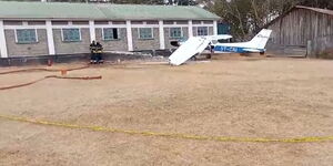 A photo of a fixed aircraft crashing at a Guara Primary School in Nanyuki on September 1, 2023. 
