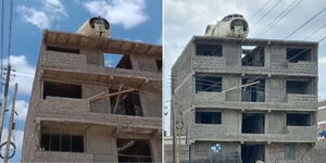 A plane installed on top of a building under construction in Utawala, Nairobi County