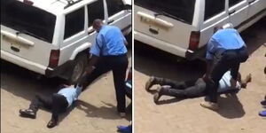 Police officer recorded assaulting a man in Nairobi's Industrial Area.