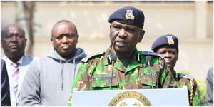 The acting Inspector General of Police Douglas Kanja in the past briefing to the media on the status of investigation into Kware killings.
