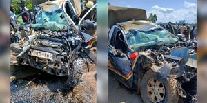 The wreck of the police cruiser after the accident at Matisi along the Bungoma-Webuye Highway, June 3, 2025.