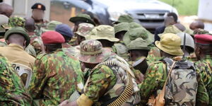 National Police Service Officers based at Kabarnet County Police Headquarters and Chemolingot Joint Operation Centre attend a meeting on April 3, 2024. 