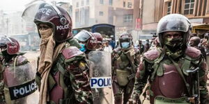 Police in balaclavas