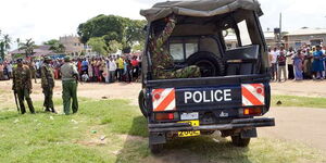 A police car at a crime scene in Kakamega County on May 2022.