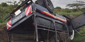 A photo of a police vehicle crashing at Karagita area in Kayole, Nairobi County on December 4, 2023. 
