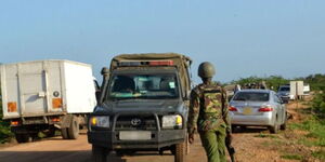 Police officers arriving at a camp in Garissa County in January 2020.