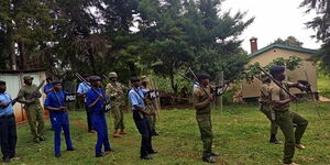 A photo of police officers marching 