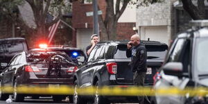 The Austin Police Department investigates the crime scene after an Austin police officer died following a shooting in South Austin, Texas on Saturday, Nov. 11, 2023.