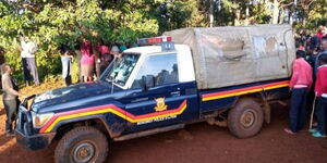 A police van at a crime scene in Mosoriot, Nandi county.