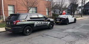 Police vehicles patrolling Wyoming State in the US. 