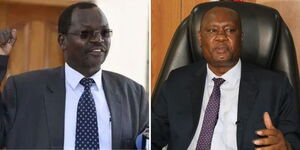 A side-by-side image of outgoing governors John Lonyangapuo and Sospeter Ojaamong.