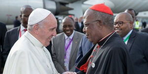Pope Francis (left) with Cardinal John Njue (right) during his visit to Kenya November 26, 2015