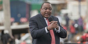 President Uhuru Kenyatta addressing residents of Subukia in Nakuru county when he inspected the construction of a 65km road in January 2020