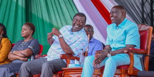 President William Ruto (right) and CS Musalia Mudavadi (center) and Susan Nakhumicha of health.