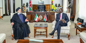 President William Ruto (right) hosts the late Iran President Ebrahim Raisi at State House in July 2023.