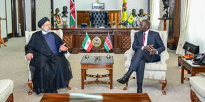 President William Ruto (right) hosts the late Iran President Ebrahim Raisi at State House in July 2023.