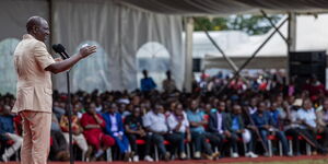 President William Ruto addressing congregants durin an interdenominational church service in Kimana, Kajiado county on December 1, 2024.