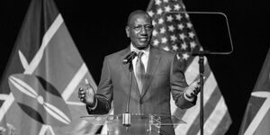President William Ruto addressing delegates in Atlanta.