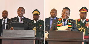 A photo collage of President William Ruto (left) and Zimbabwe's head of state, President Emmerson Mnangagwa.