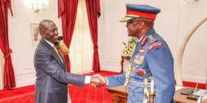 President William Ruto greets CDF Francis Ogolla at State House.