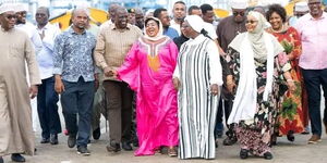 President William Ruto with MP Mishi Mboko (in pink) at the Port of Mombasa in November 2022.