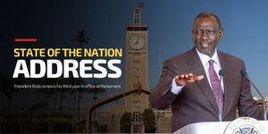 A photo collage of President William Ruto with Parliament in the background, November 20, 2025.