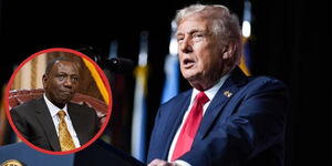 The United States President Donald Trump speaking during a past press conference and an insert of President William Ruto.