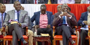 President William Ruto Nairobi Governor Johnson Sakaja, during a AIPCK church service on Sunday, October 12.