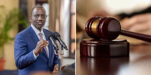 President William Ruto (left) and a gavel.