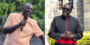 A photo collage of President William Ruto (left) and Reverend Sammy Wainaina