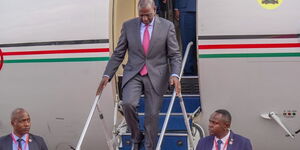 President William Ruto alighting from a plane
