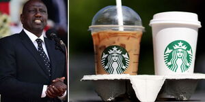 President William Ruto and coffees from Starbucks.
