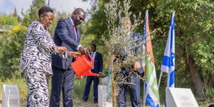 President William Ruto and First Lady Rachel Ruto planting a tree at the Groove of Nations at Jerusalem Forest on May 9, 2023.