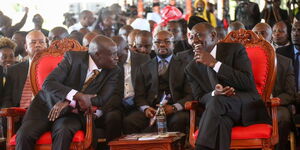 President William Ruto and his deputy Rigathi Gachagua in Nyandarua County for Mukami Kimathi's burial on Saturday May 13, 2023