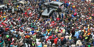 President William Ruto (atop a car) addressing Kenyans in Naivasha Town on Wednesday June 14, 2023