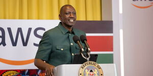 President William Ruto speaking at the launch of the Amazon Web Services Development Centre in Nairobi on October 4, 2023.