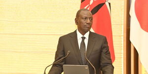 President William Ruto gives an address in Tokyo, Japan, on Thursday, February 8, 2024.