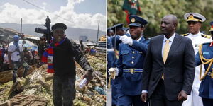 President William Ruto inspecting a parade (right) and Haiti gang leader Jimmy 'Barbecue' Cherizier.