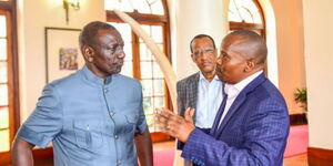President William Ruto (left) speaks to Interior CS Kithure Kindiki at State House in November 2022.