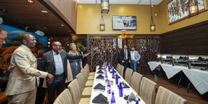 President William Ruto on a tour ofthe Swahili Village Restaurant in New Jersey.