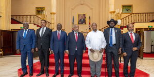 President William Ruto (second from left) with other regional leaders during the 19th Non-Aligned Movement Summit in Uganda on January 18, 2024