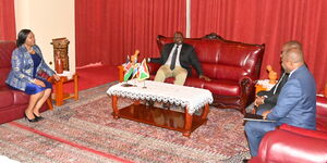 President William Ruto (second left) with Trade CS Rebeca Miano (left) and other regional leaders in Bujumbura.