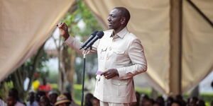President William Ruto speaks at a rally in Trans Nzoia