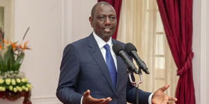 A photo of President William Ruto speaking at State House, Nairobi on Tuesday, July 4, 2023.