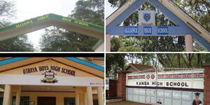 From left to right: entrances of Alliance Girls High School, Alliance High School, Othaya Boys High School and Kanga High School.
