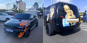 A collage of the 'Black Bondo' Probox vehicle.